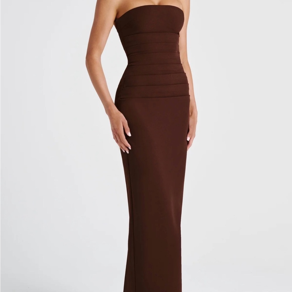 YULIA Baby boo Elegant Strapless Maxi Dress - Brown